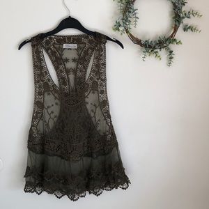 Olive Green Lace Tank Top
